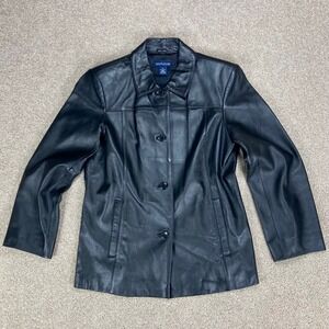 New Vtg Ann Taylor 90s Leather Jacket Women S Black Button Front Classic Blazer